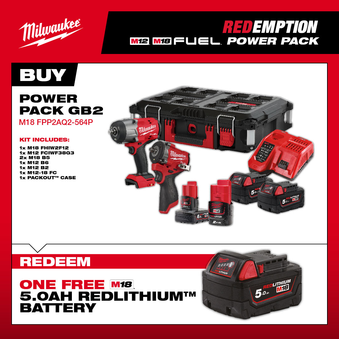 MILWAUKEE M18FPP2AQ2-564P - P Pck - 2 x M18 B5, 1 x M12 B6, 1 x M12 B2 Batt, Charger - 4933498967